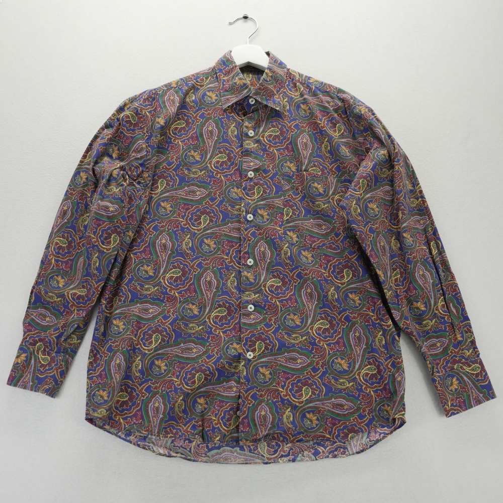 Alan Flusser Mens Paisley Button Down Shirt Blue Cotton Long Sleeve Size M